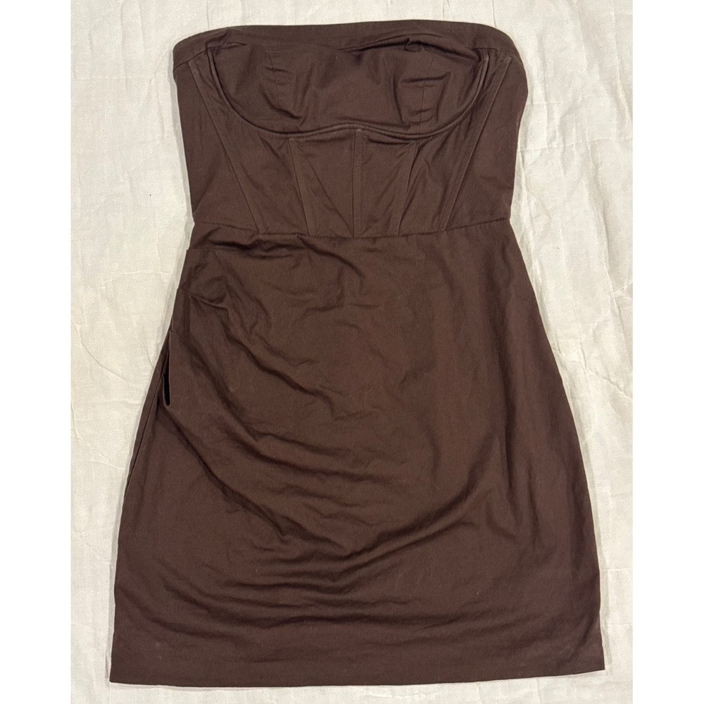 Chocolate Brown Strapless Corset Mini Dress Underwire Boning Small Brown
